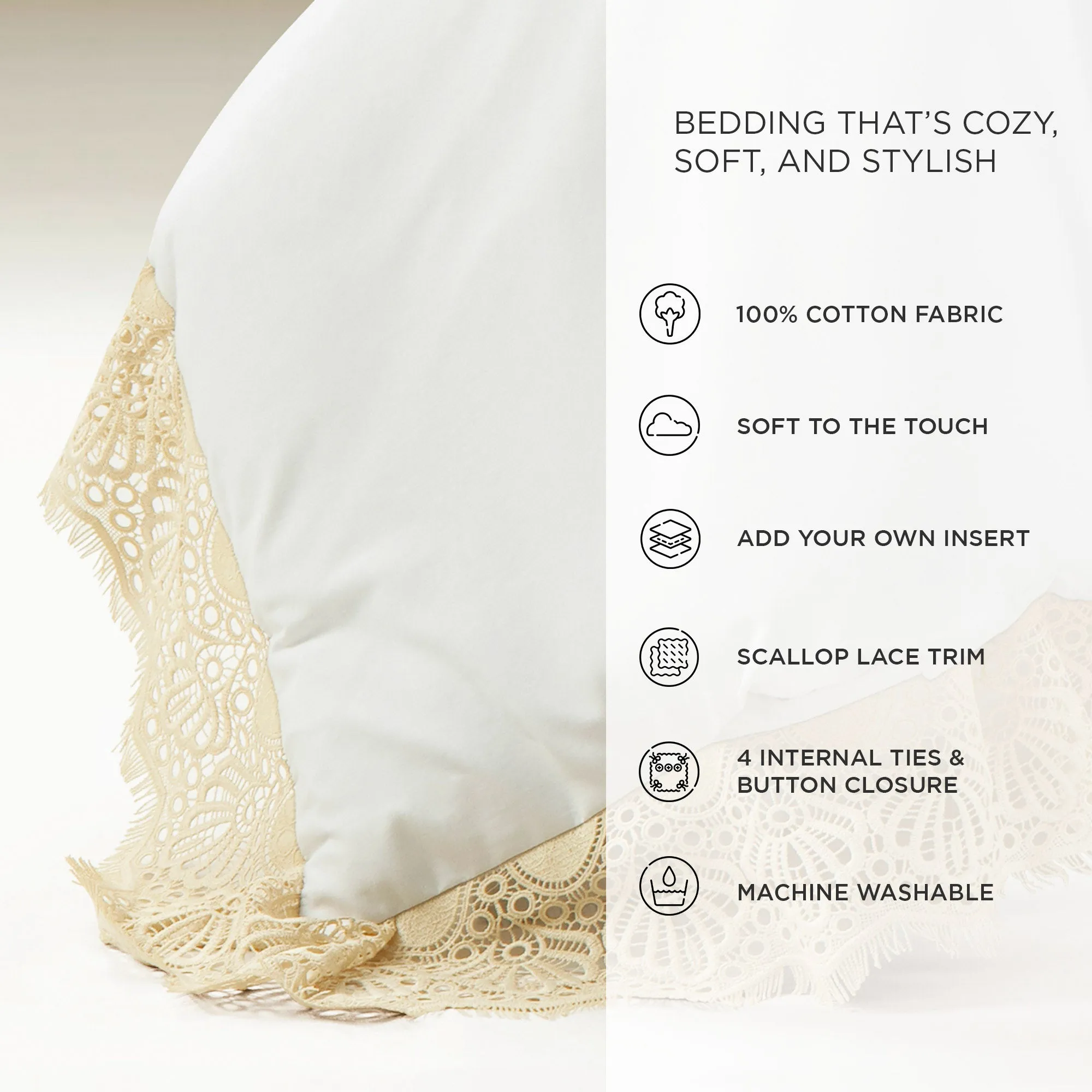 Scalloped Lace Cotton Duvet Cover 3 Piece Set