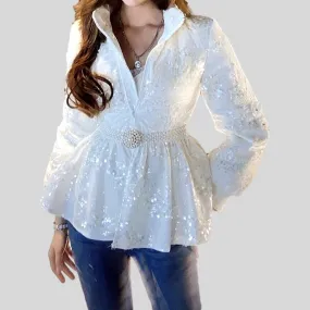 Sequins Padded Thickened Warm Ruffle Coat