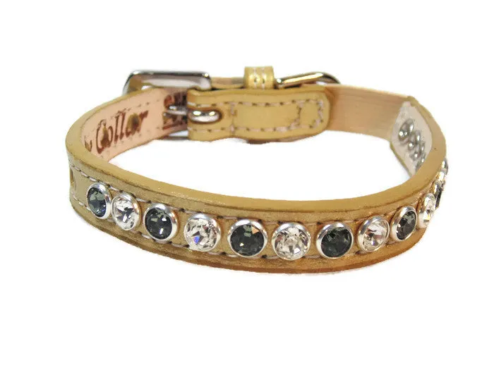 Shanti Leather Cat Collar with Alternating Single Row Austrian Crystals Close Together