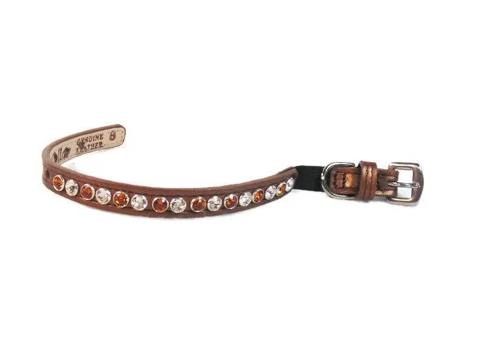 Shanti Leather Cat Collar with Alternating Single Row Austrian Crystals Close Together