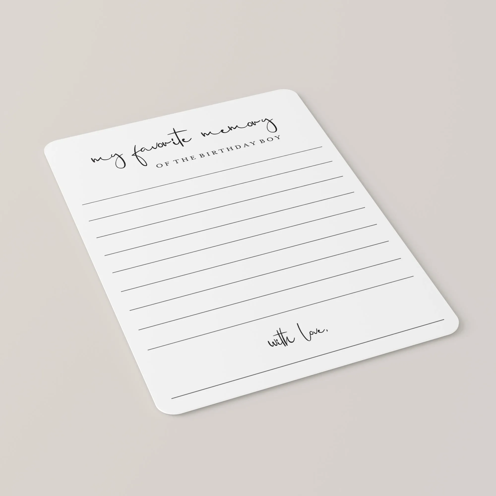 Share Your Favorite Memory Of The Birthday Boy Cards Printable