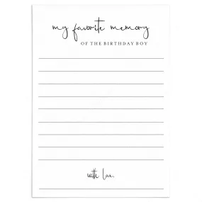 Share Your Favorite Memory Of The Birthday Boy Cards Printable
