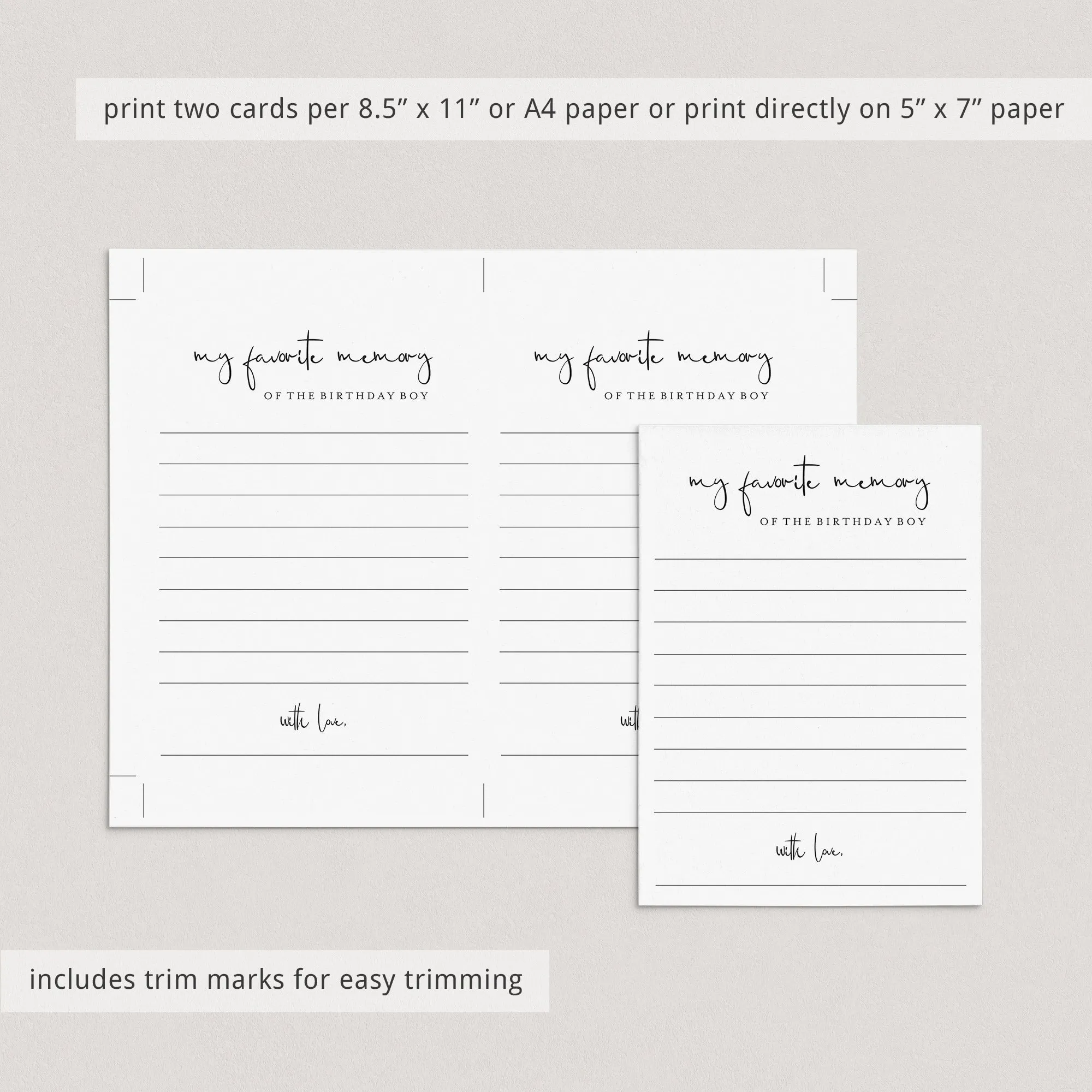 Share Your Favorite Memory Of The Birthday Boy Cards Printable