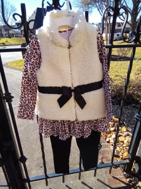 Sherpa Vest and Leopard Legging 3 pc set | Bonnie Jean X34400