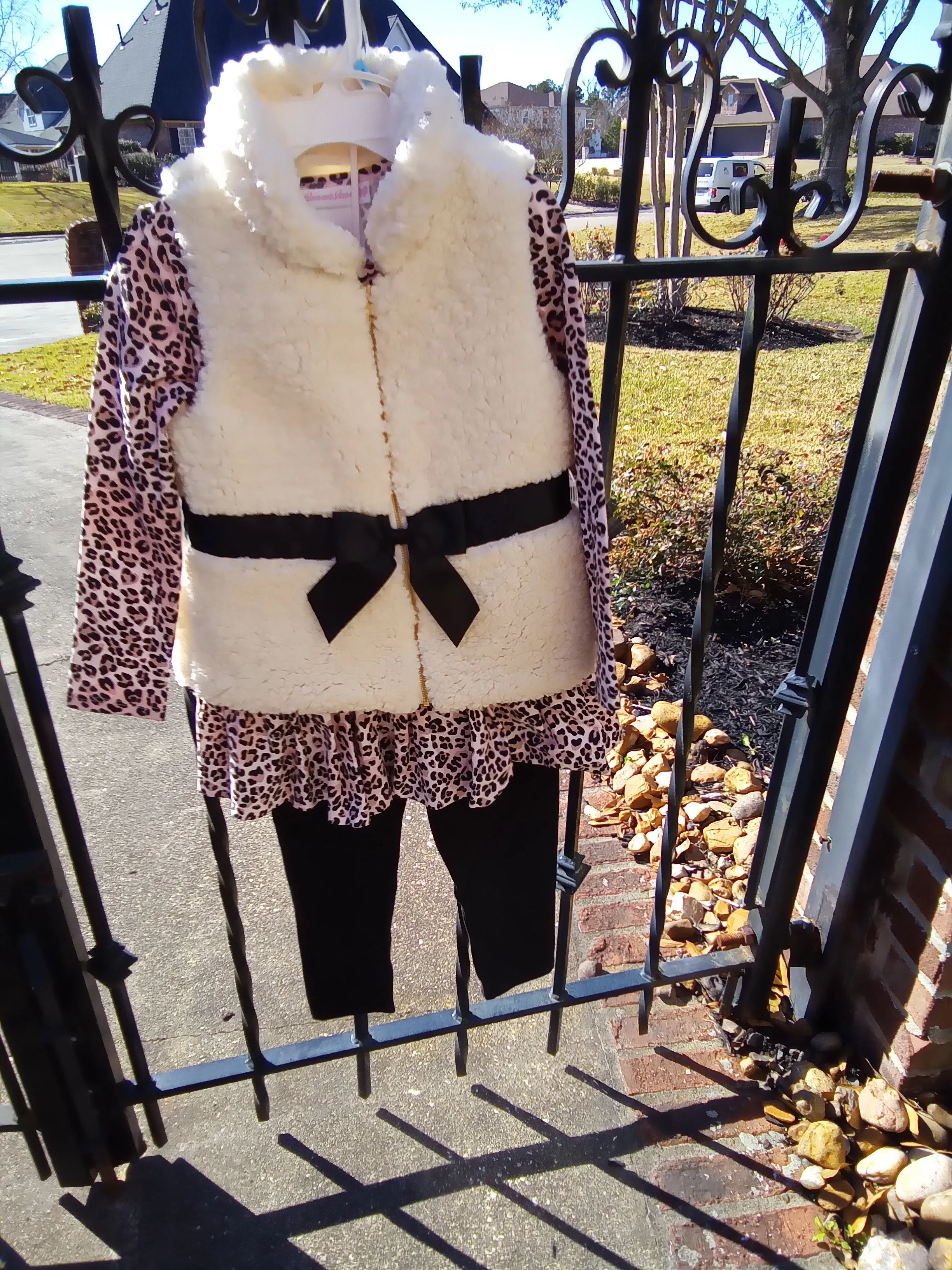 Sherpa Vest and Leopard Legging 3 pc set | Bonnie Jean X34400