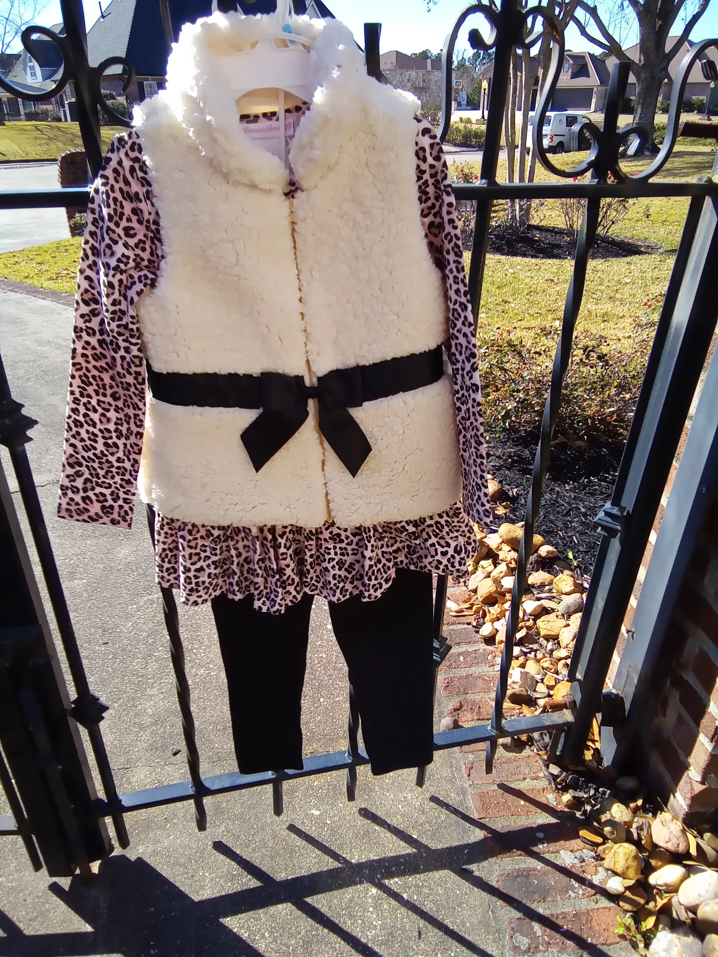 Sherpa Vest and Leopard Legging 3 pc set | Bonnie Jean X34400