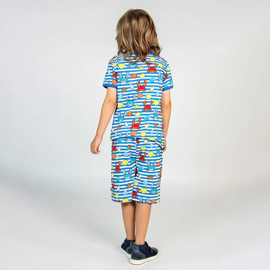 Short sleeve t-shirt- crabs, brilliant blue