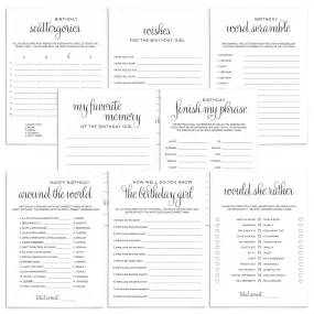 Simple Minimalist Birthday Games Bundle For Women Printable