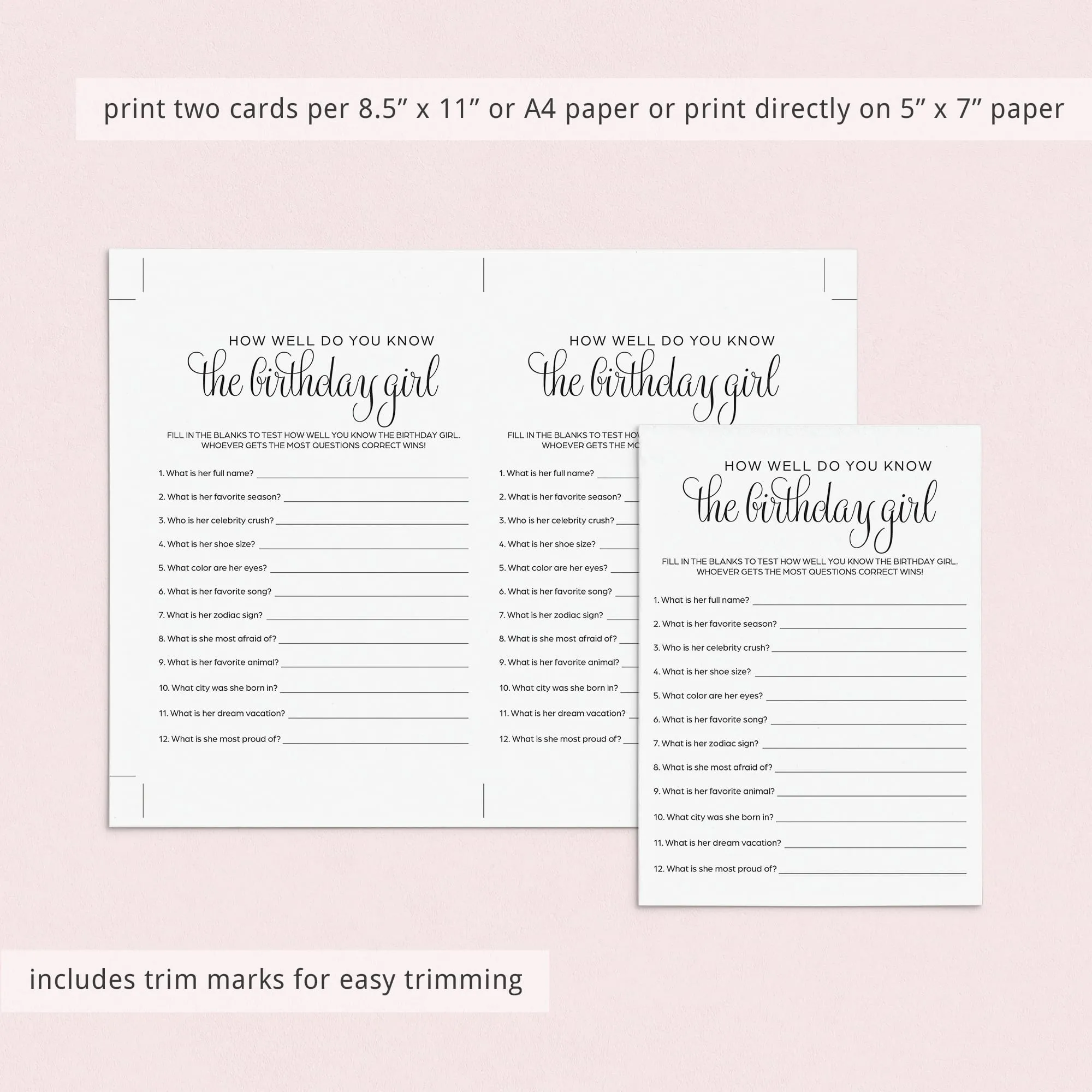 Simple Minimalist Birthday Games Bundle For Women Printable