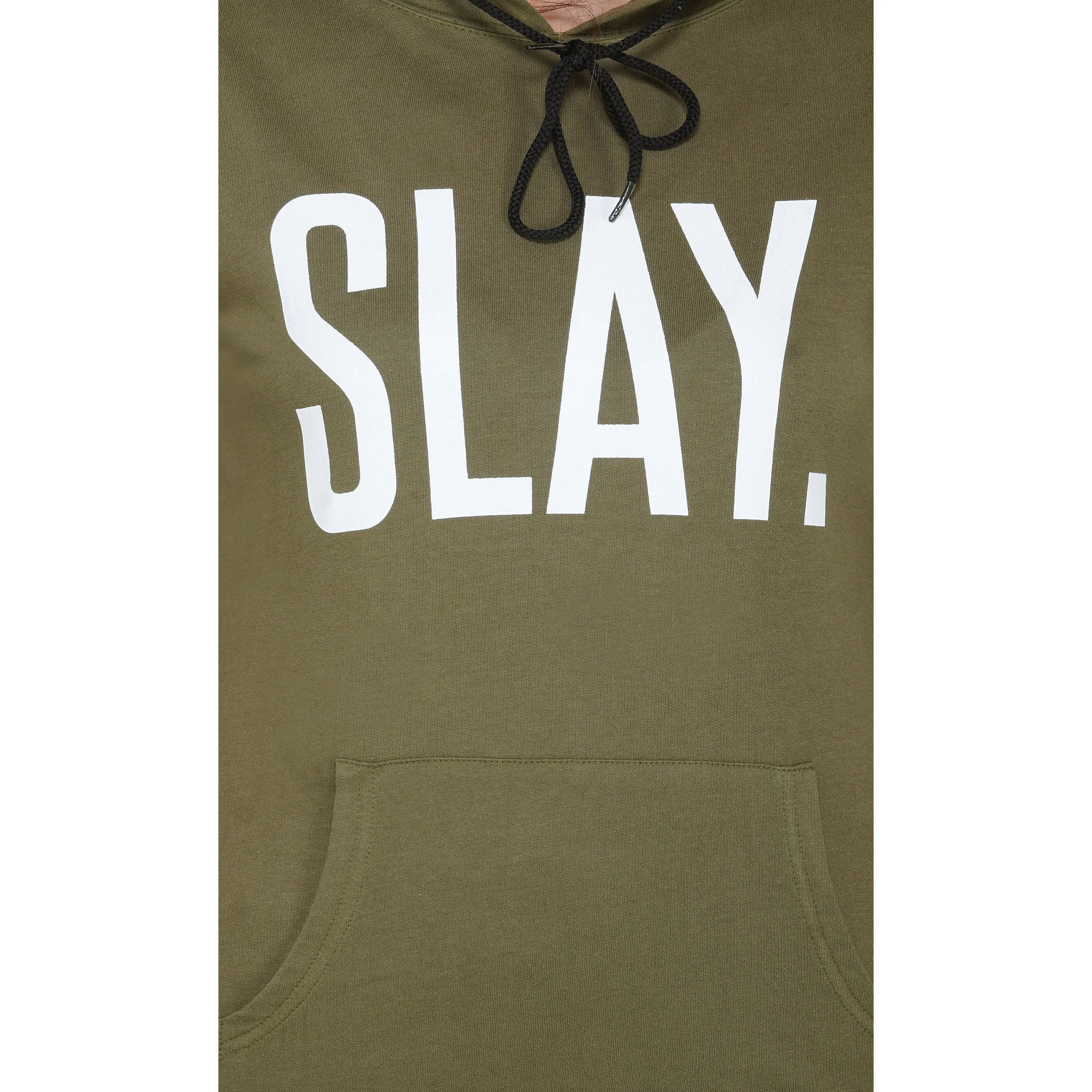 SLAY. Classic Women's Olive Green Printed Hoodie with Kangaroo Pockets