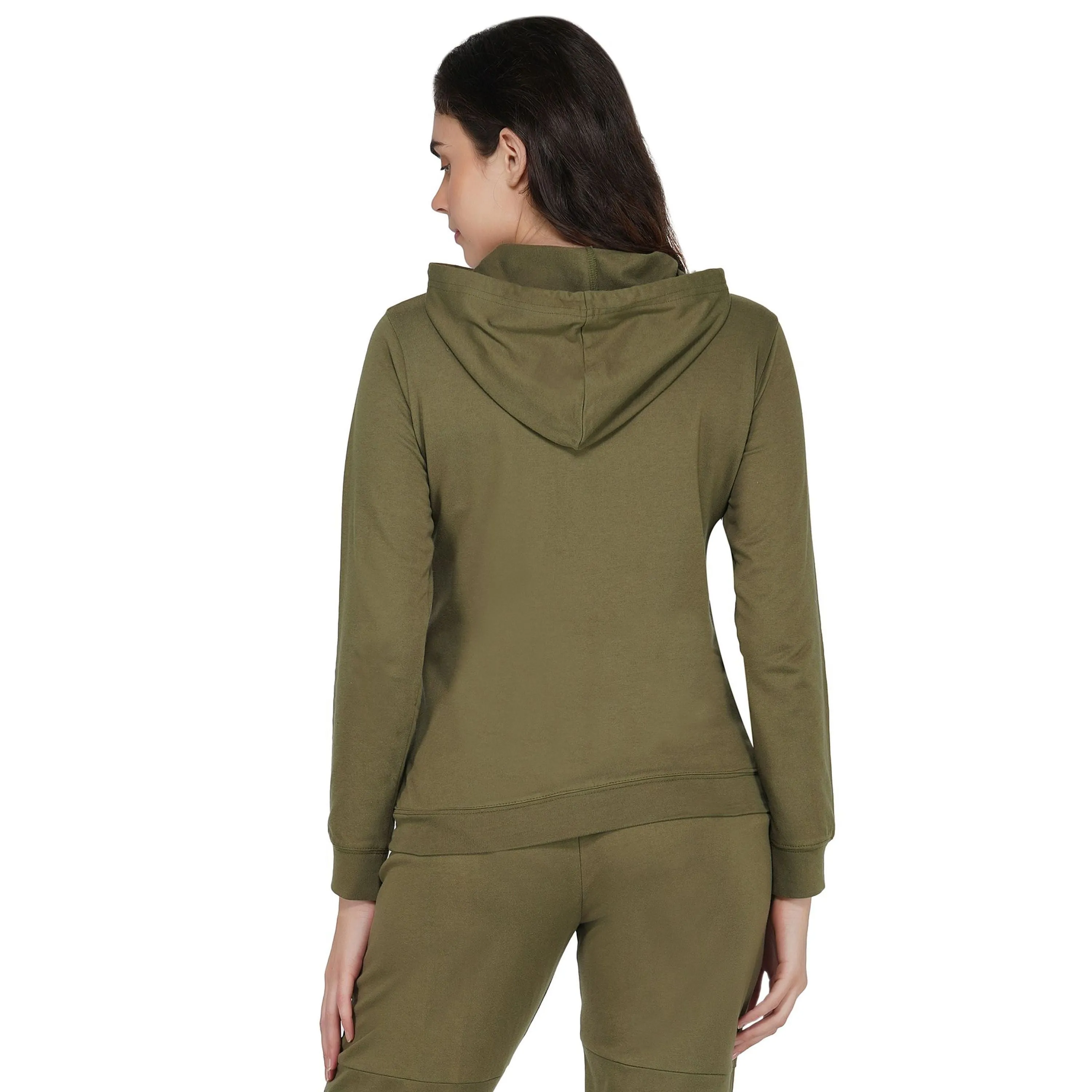 SLAY. Classic Women's Olive Green Printed Hoodie with Kangaroo Pockets