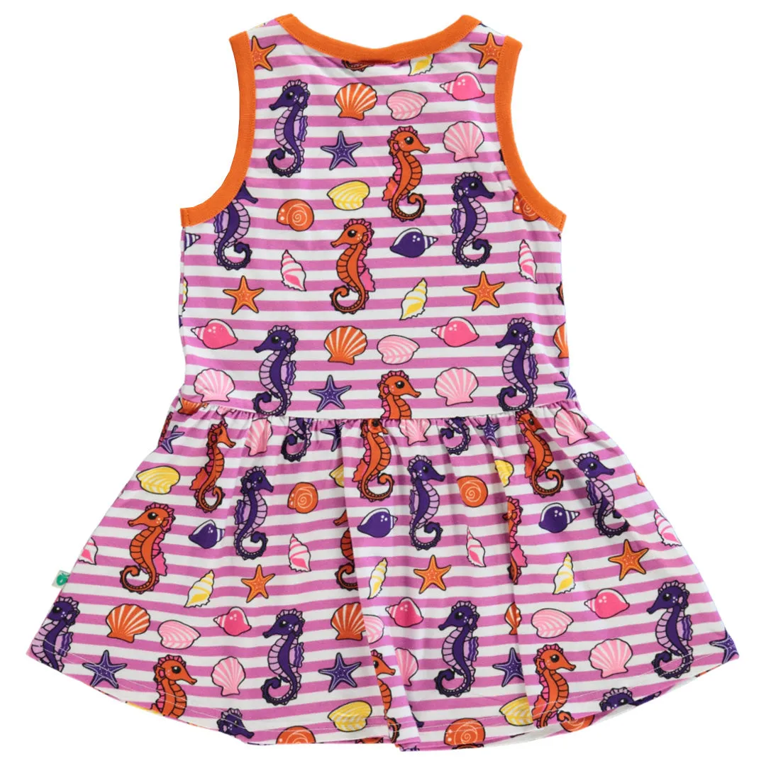 Sleeveless dress- seahorses, spring pink