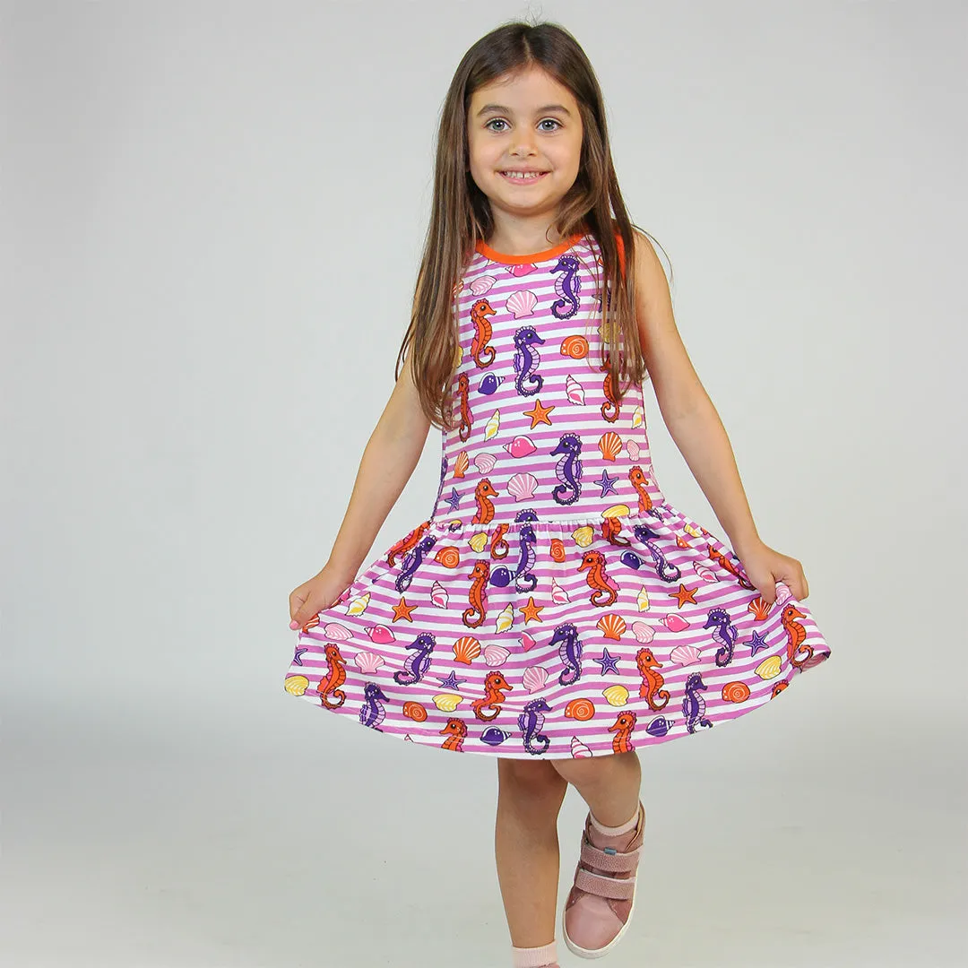 Sleeveless dress- seahorses, spring pink