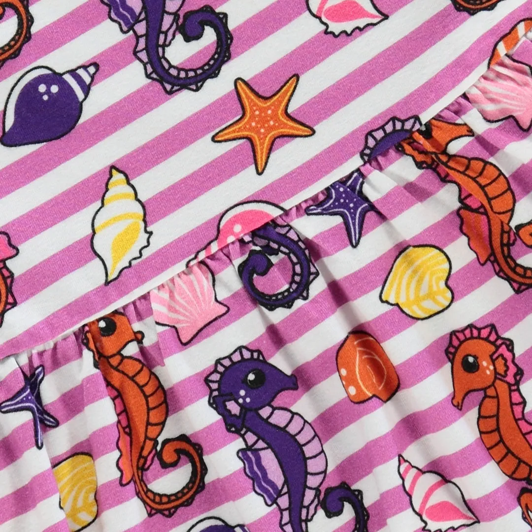 Sleeveless dress- seahorses, spring pink
