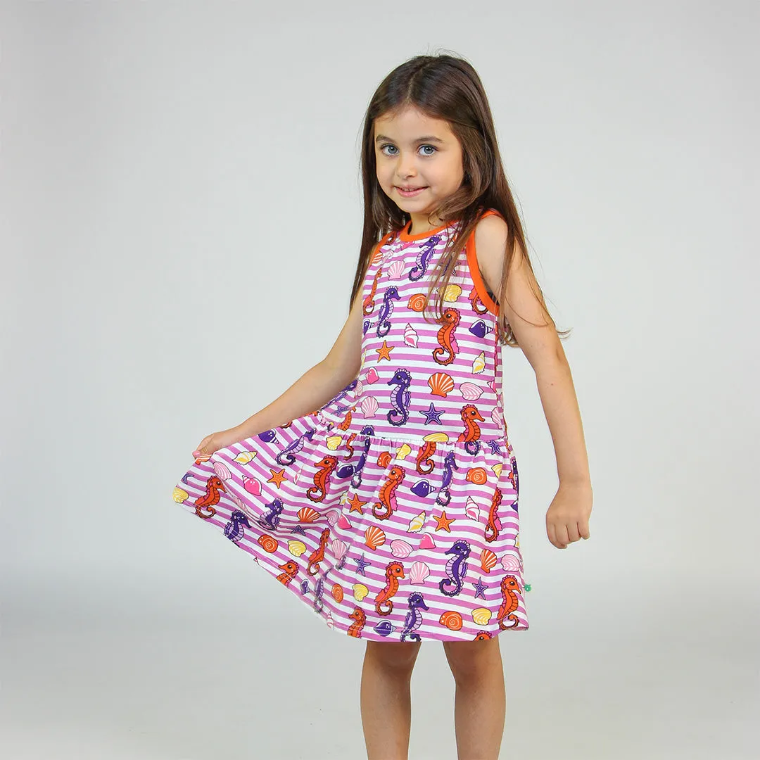 Sleeveless dress- seahorses, spring pink