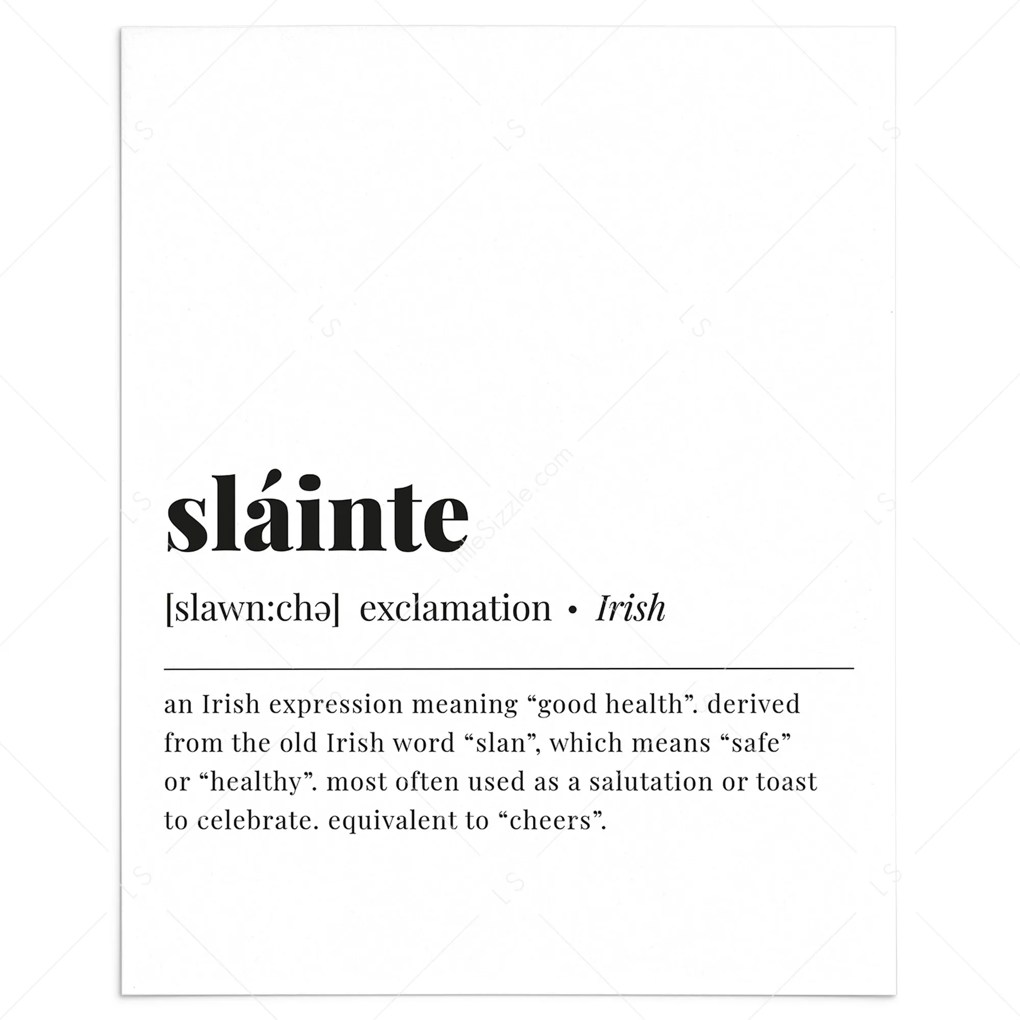 Sláinte Definition Print Instant Download