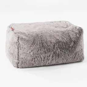 Small Footstool - Fluffy Faux Fur Rabbit Light Grey