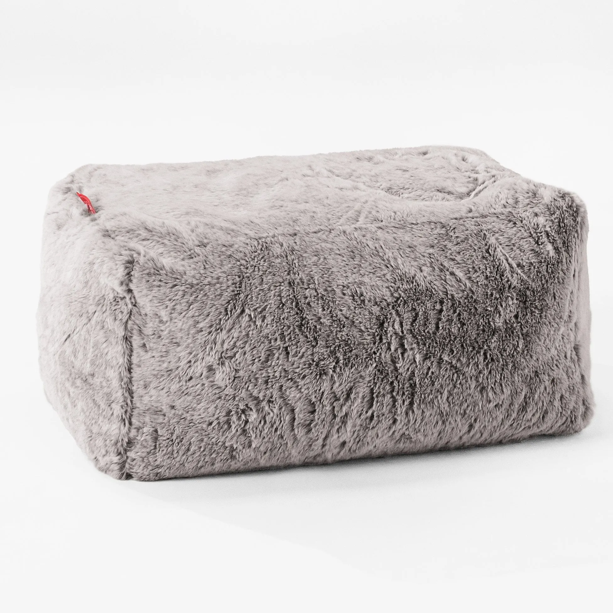 Small Footstool - Fluffy Faux Fur Rabbit Light Grey