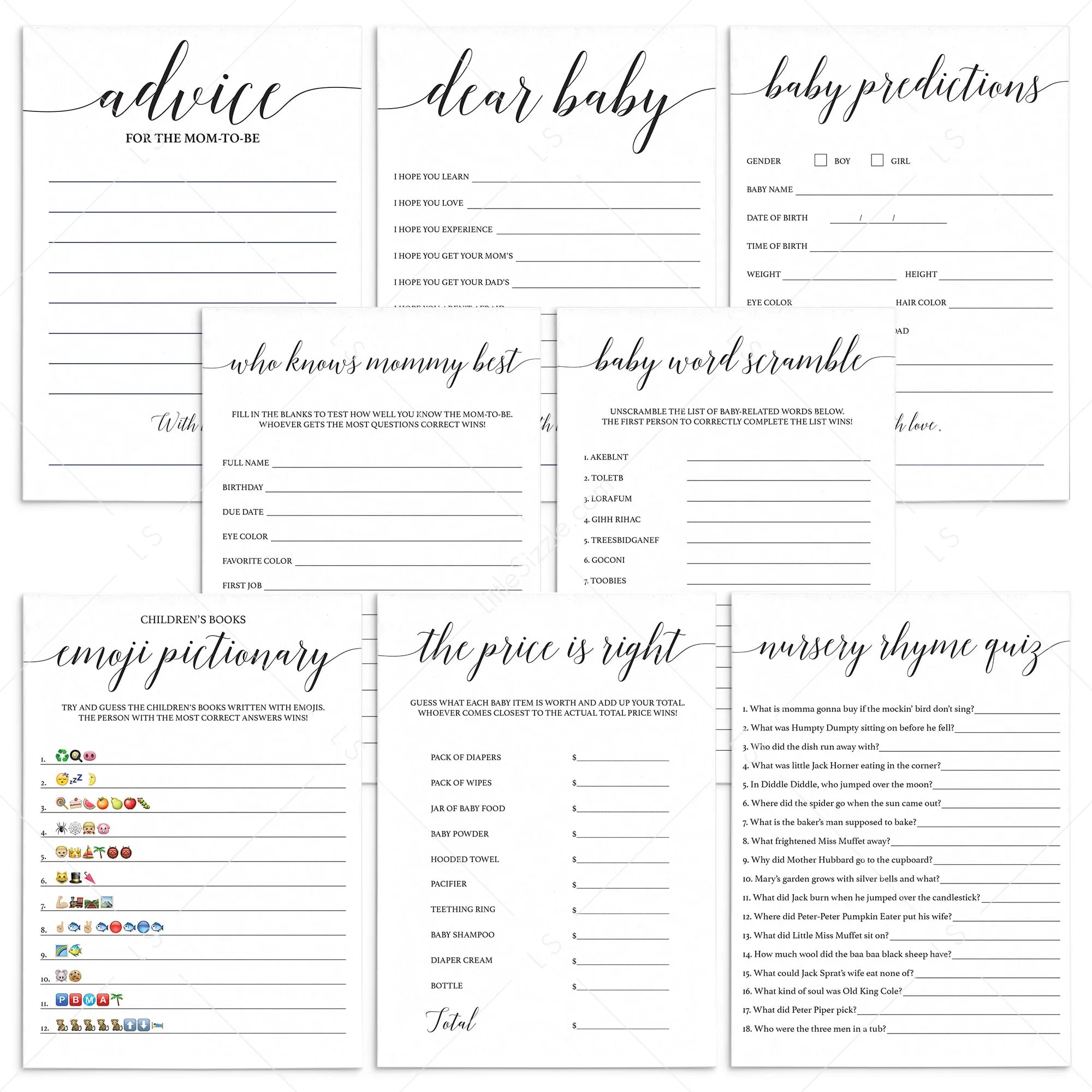 Social Distance Baby Shower Game Bundle Minimalist