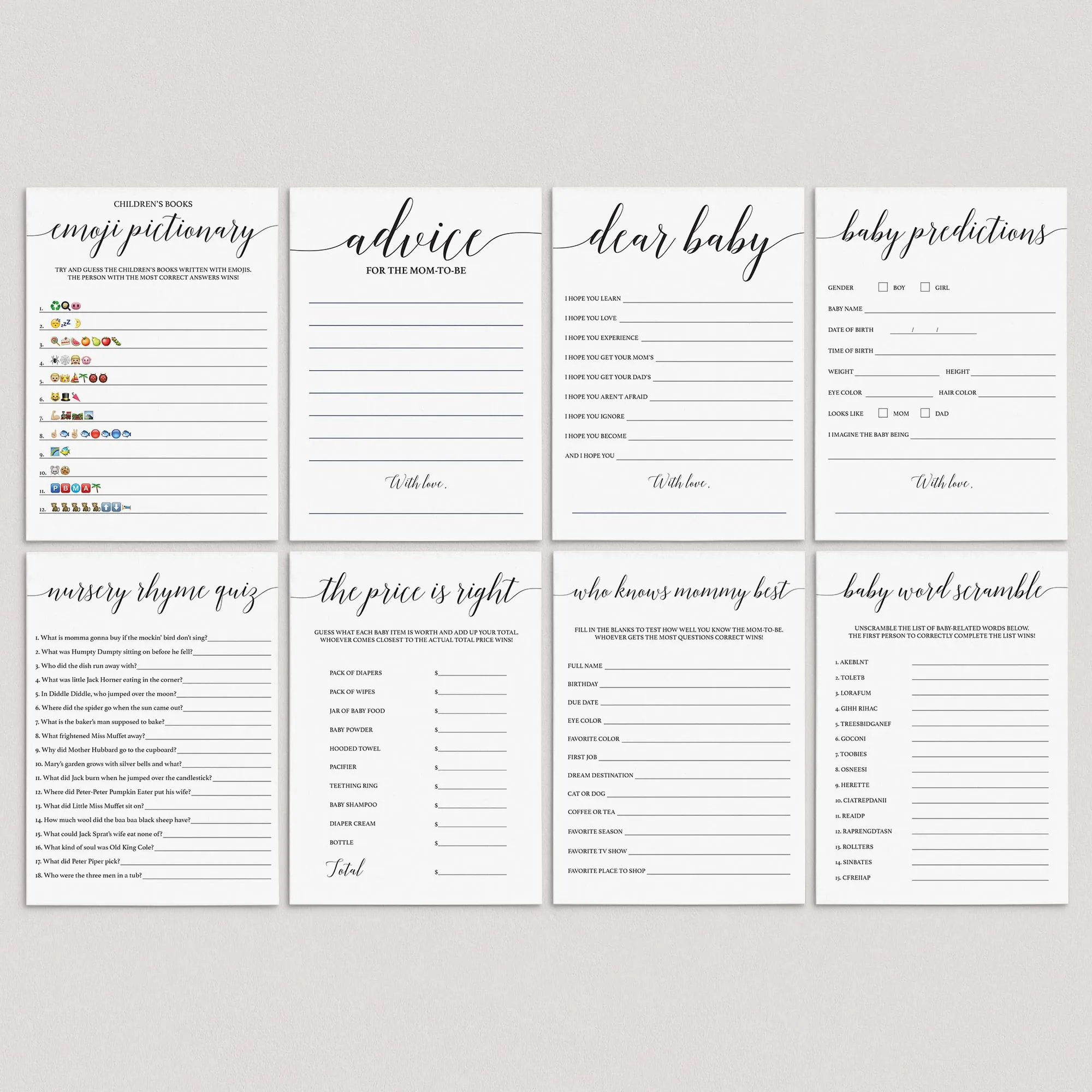 Social Distance Baby Shower Game Bundle Minimalist
