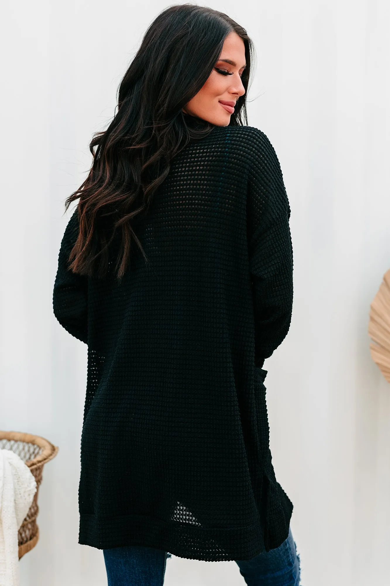 Some Day Soon Waffle Knit Cardigan (Black)