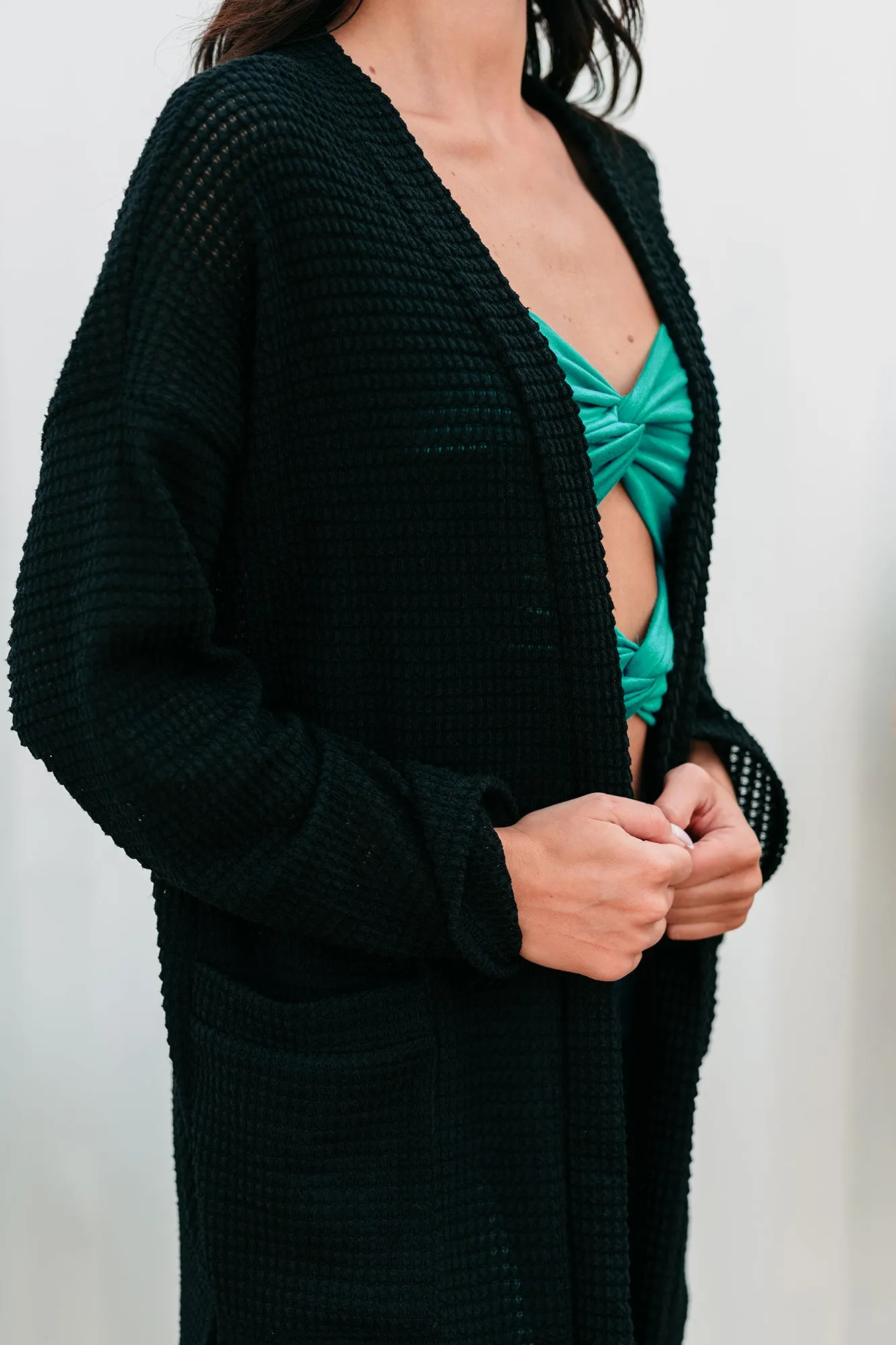 Some Day Soon Waffle Knit Cardigan (Black)