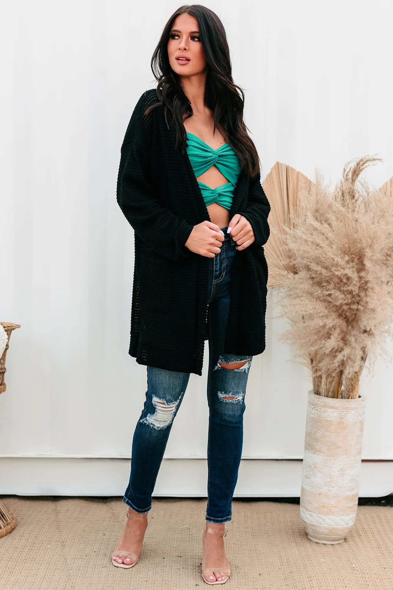 Some Day Soon Waffle Knit Cardigan (Black)