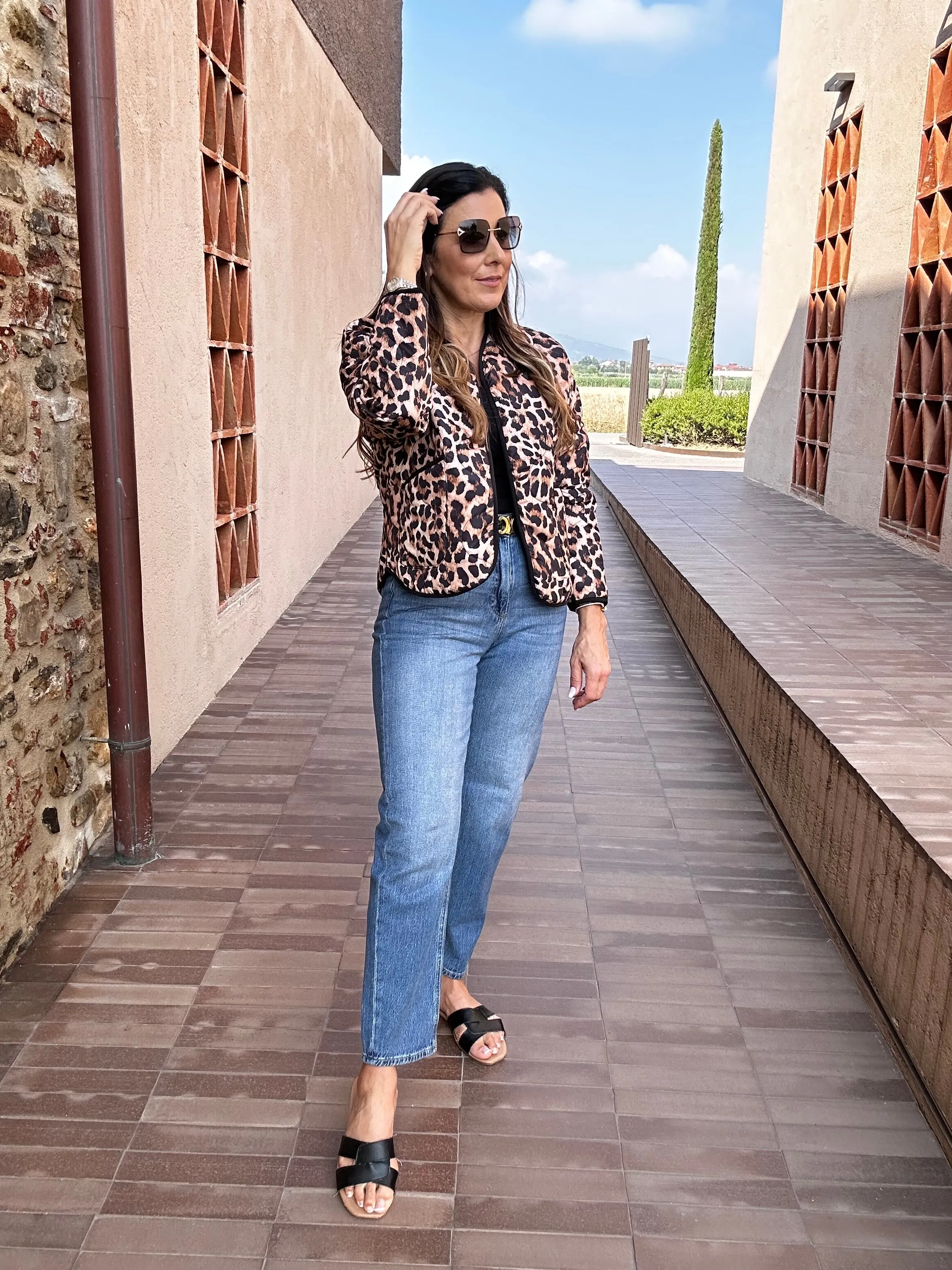 Stephi Camel Leopard Print Quilted Jacket