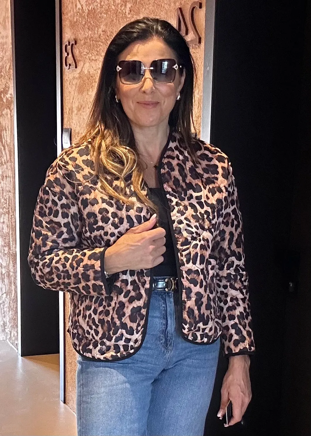 Stephi Camel Leopard Print Quilted Jacket