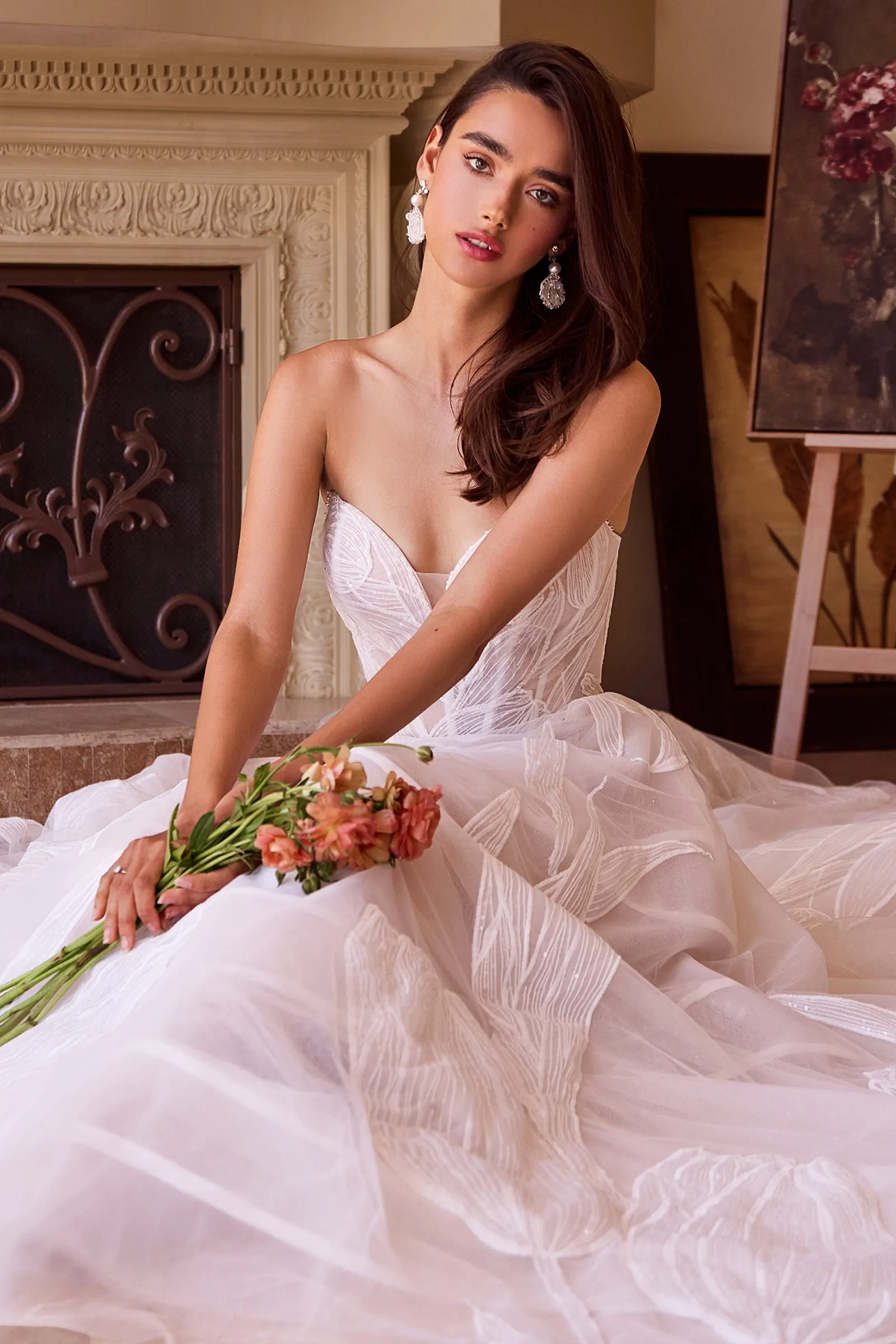 Strapless Tulle Wedding Gown by Ladivine WL043