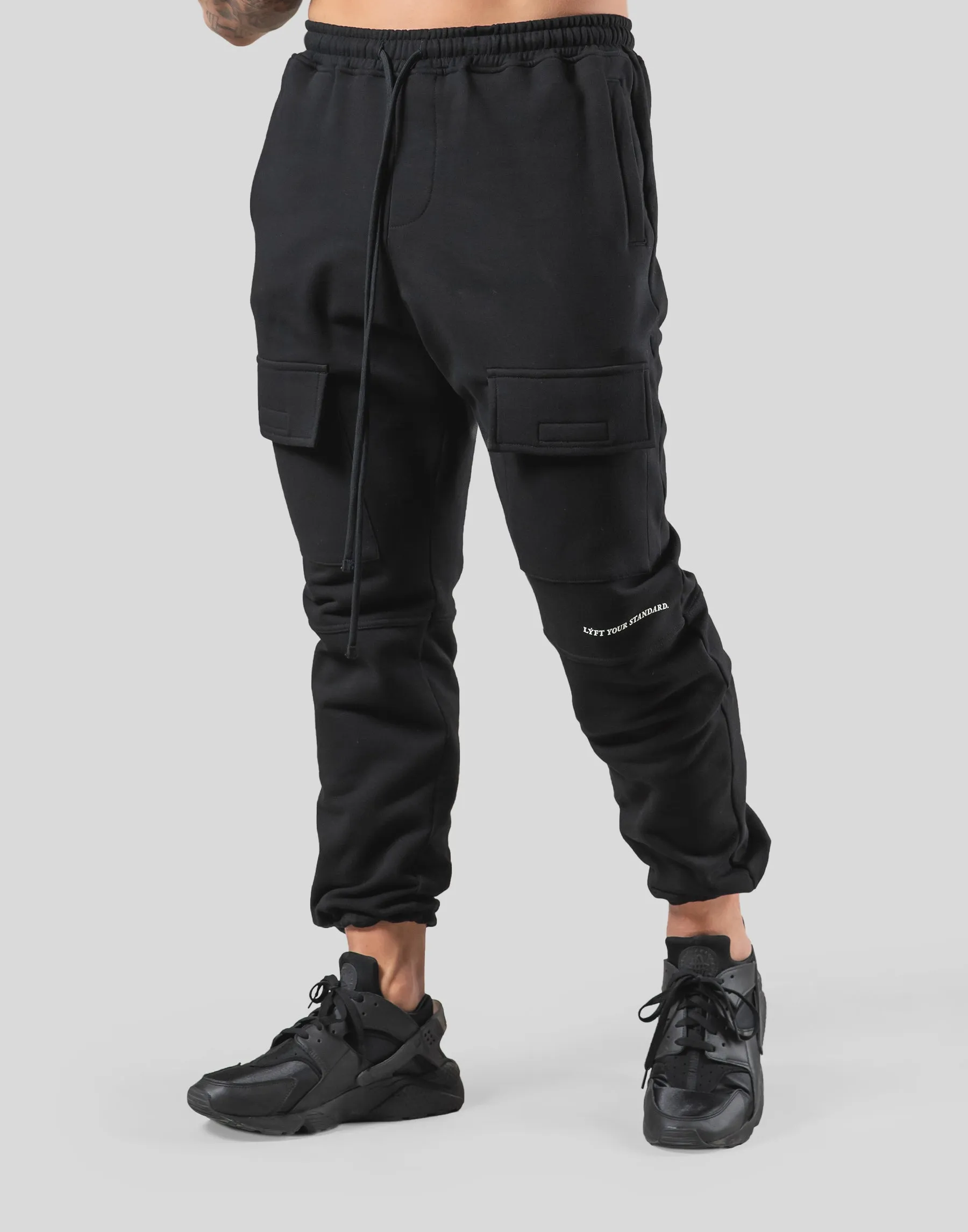Stretch Sweat Cargo Pants - Black