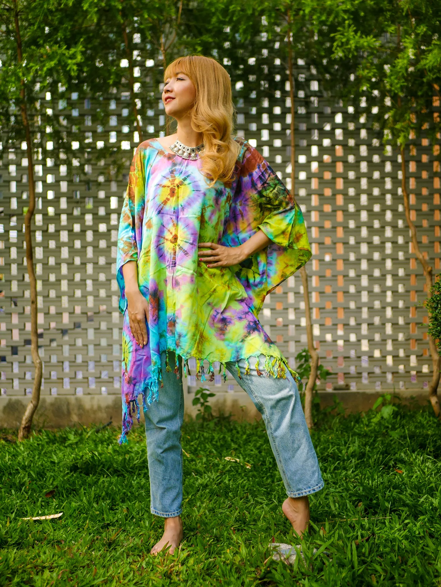 T0111- Hand Dyed Tunic Boho Kaftan Blouse Hippie Oversize Tops
