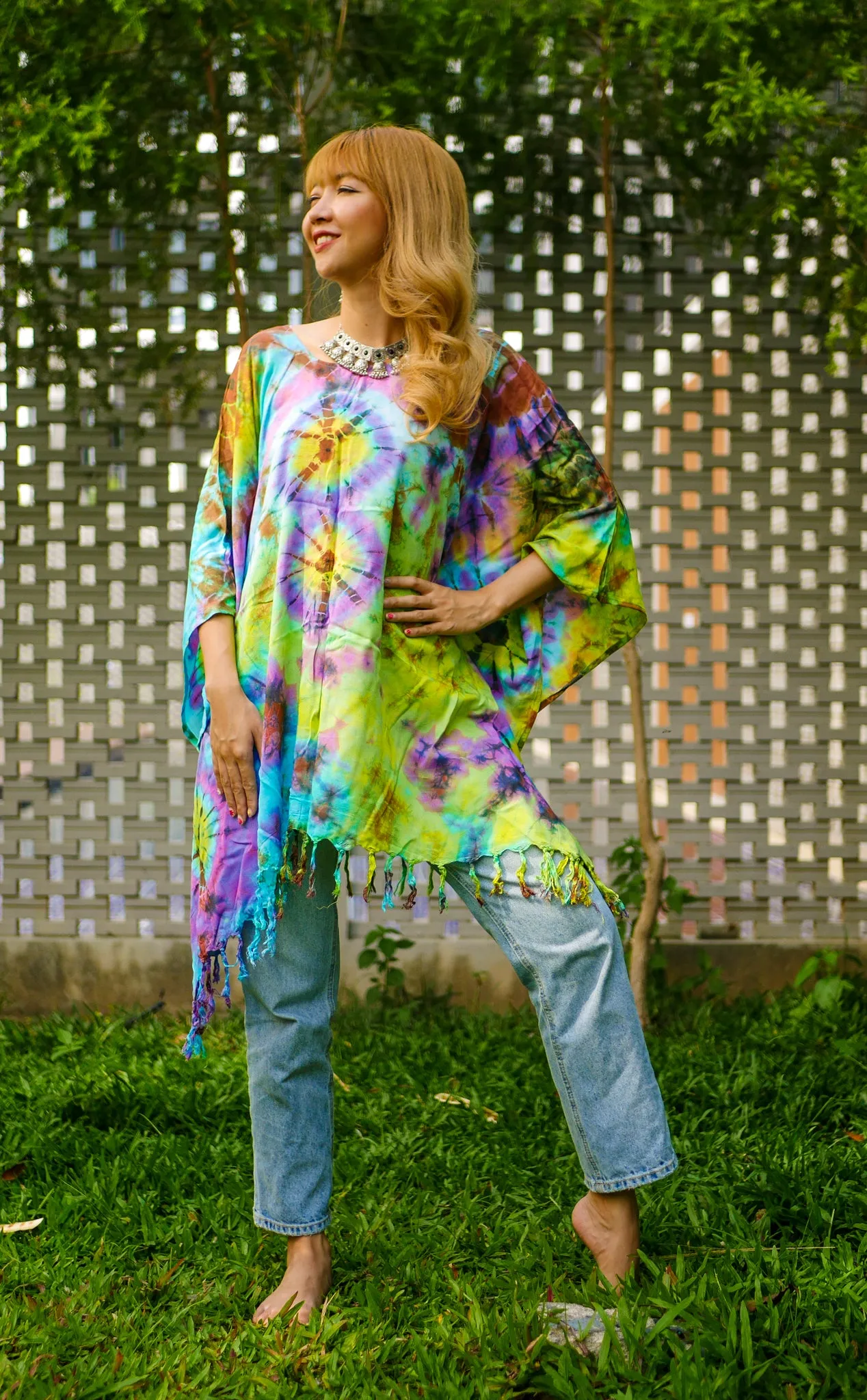 T0111- Hand Dyed Tunic Boho Kaftan Blouse Hippie Oversize Tops