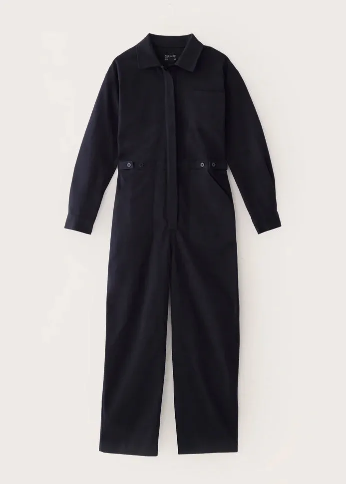 The Organic Cotton Twill Jumpsuit in Dark Blue