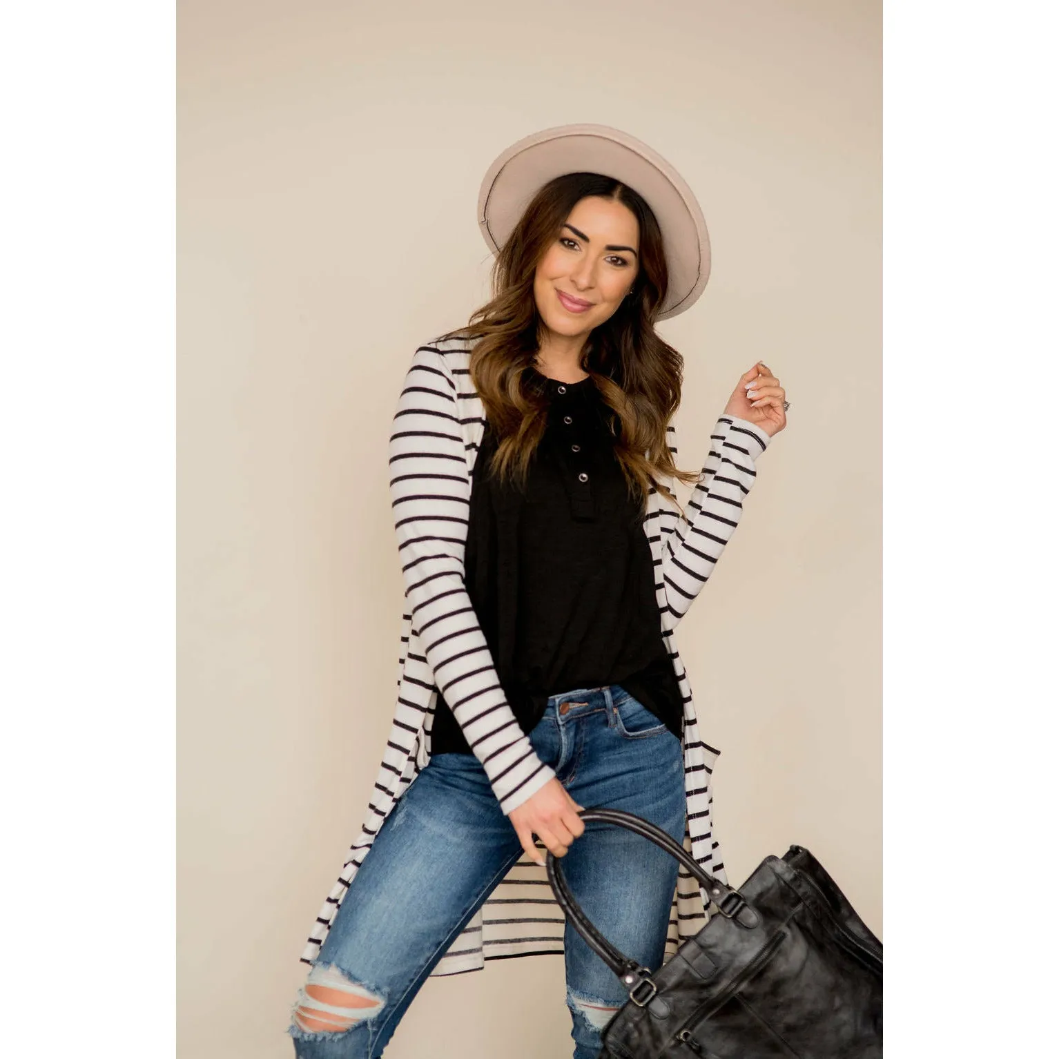 Thin Striped Tunic Cardigan
