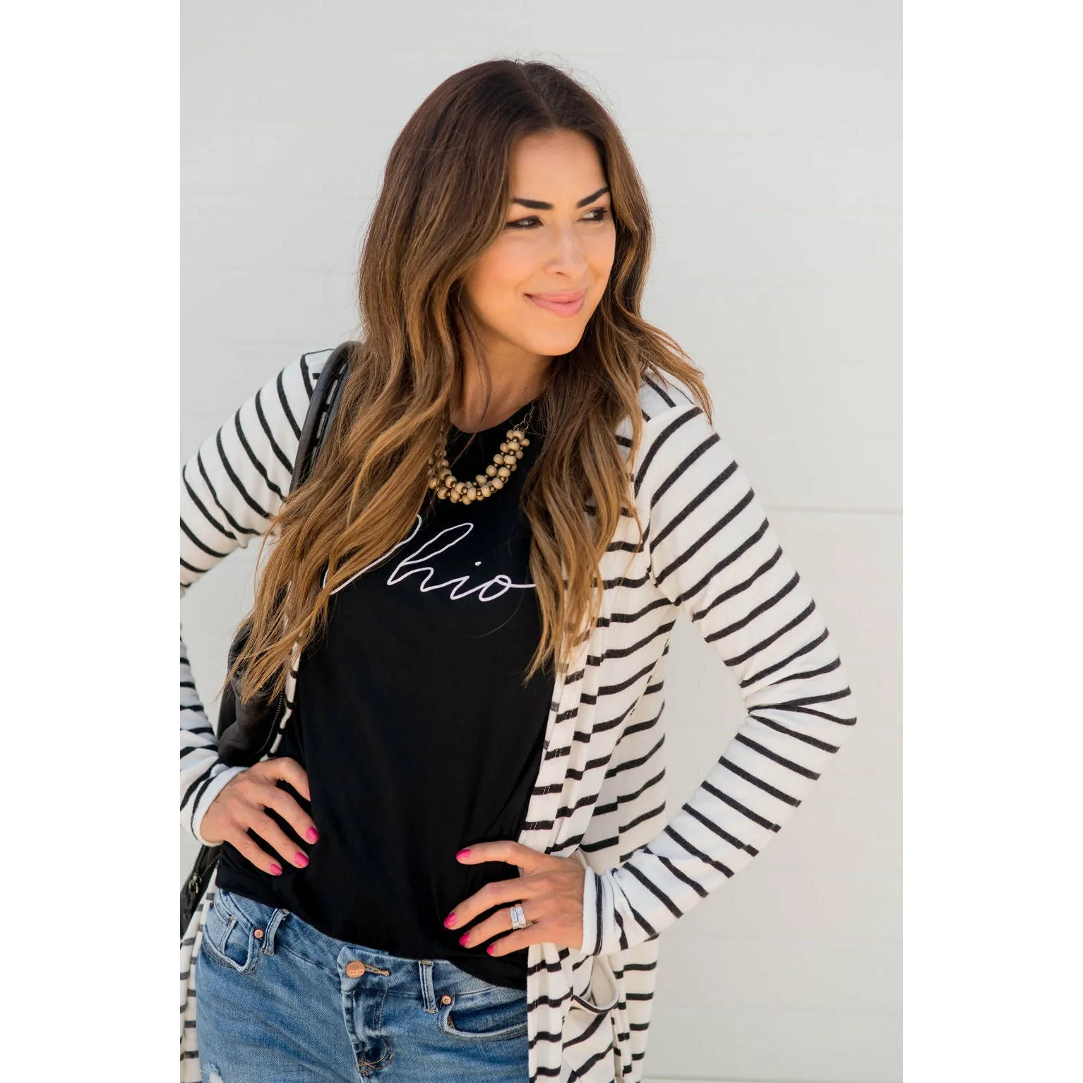 Thin Striped Tunic Cardigan