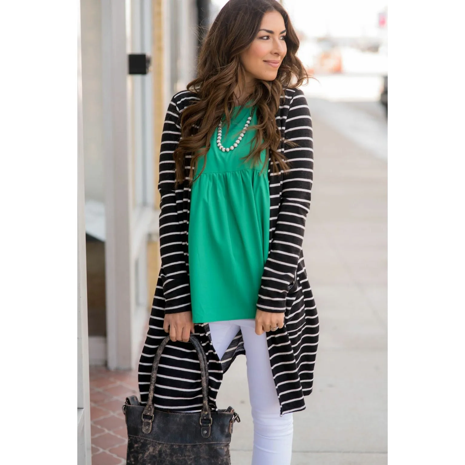 Thin Striped Tunic Cardigan