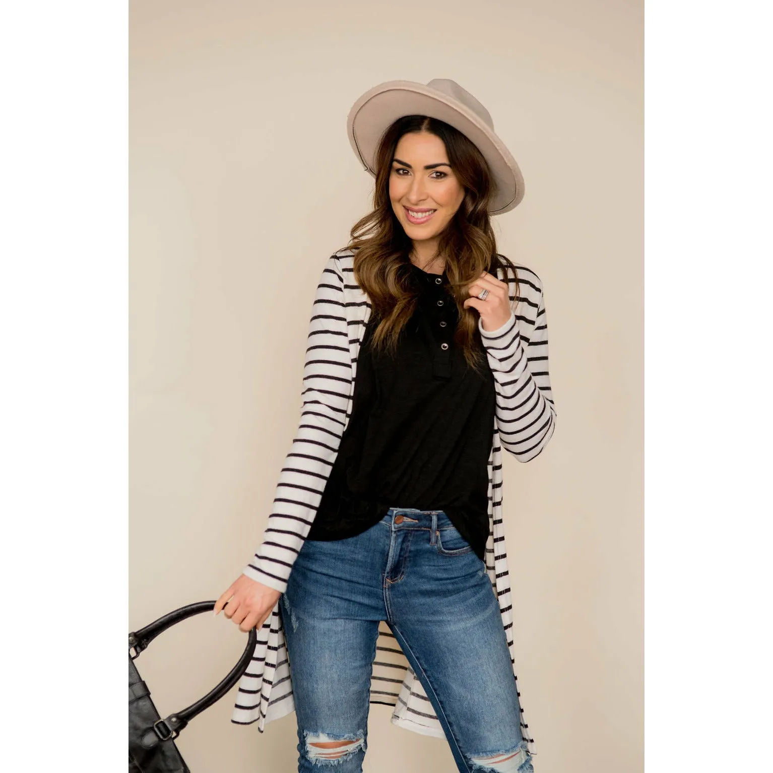 Thin Striped Tunic Cardigan