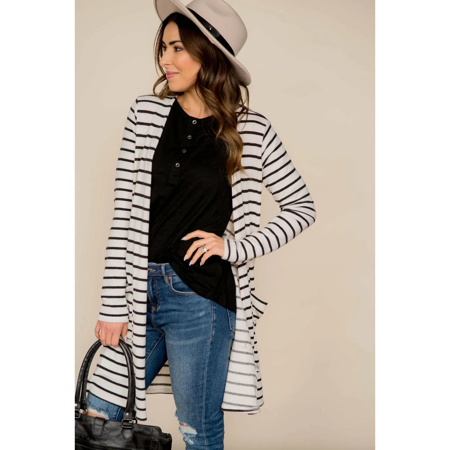 Thin Striped Tunic Cardigan