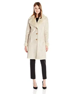Tommy Hilfiger Women's Long Sherpa Coat with Faux Fur Lining, Sand, Large