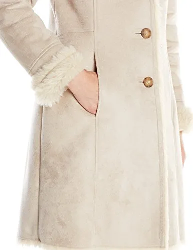 Tommy Hilfiger Women's Long Sherpa Coat with Faux Fur Lining, Sand, Large