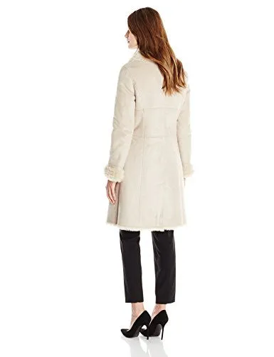 Tommy Hilfiger Women's Long Sherpa Coat with Faux Fur Lining, Sand, Large