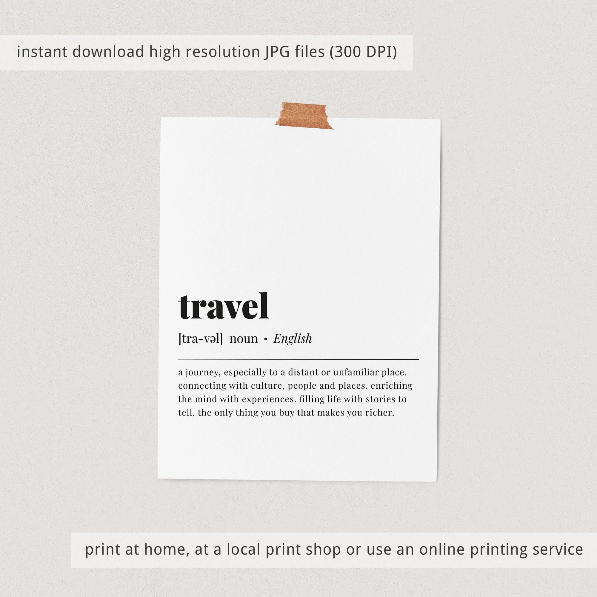 Travel Definition Print Instant Download