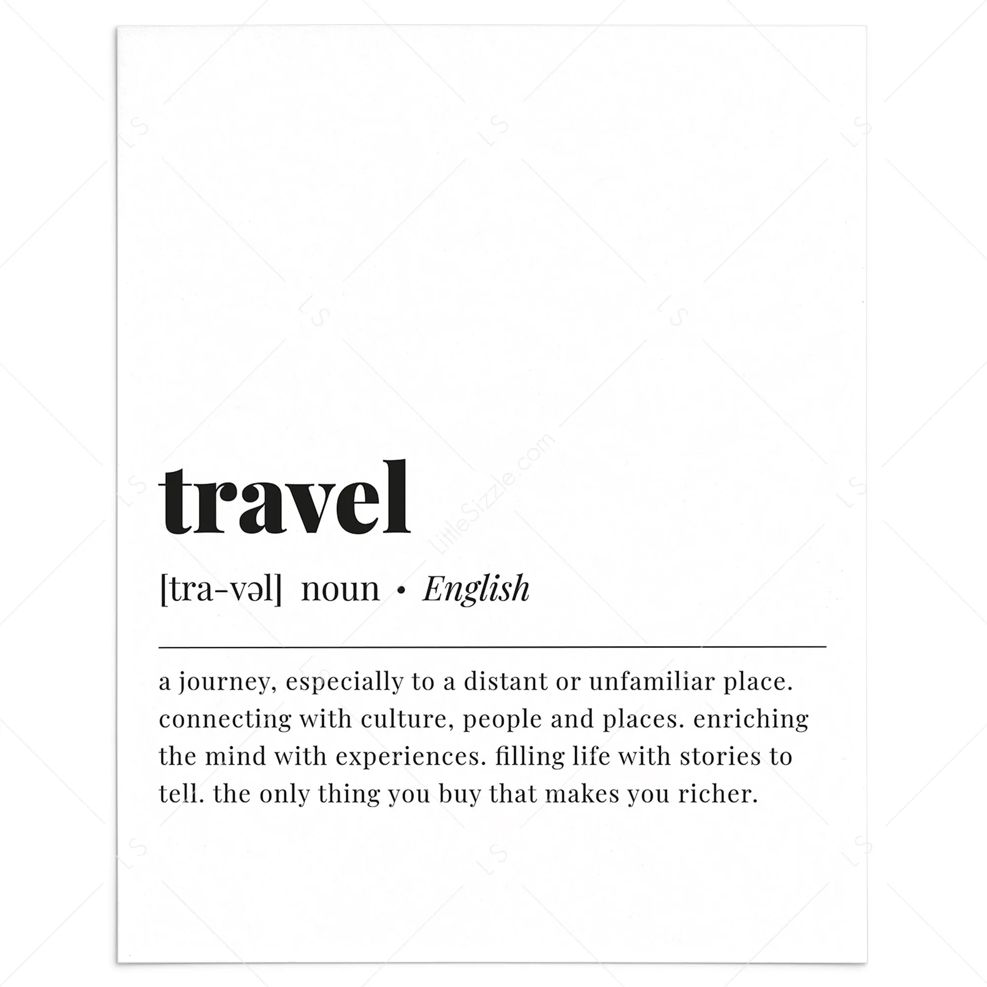 Travel Definition Print Instant Download