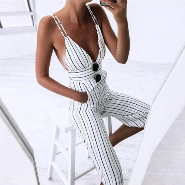 Trendy Stripe deep v jumpsuit