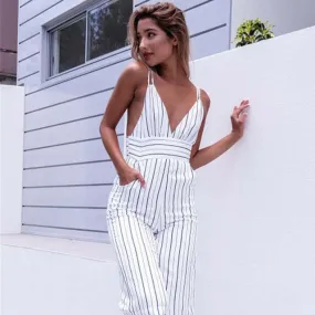 Trendy Stripe deep v jumpsuit