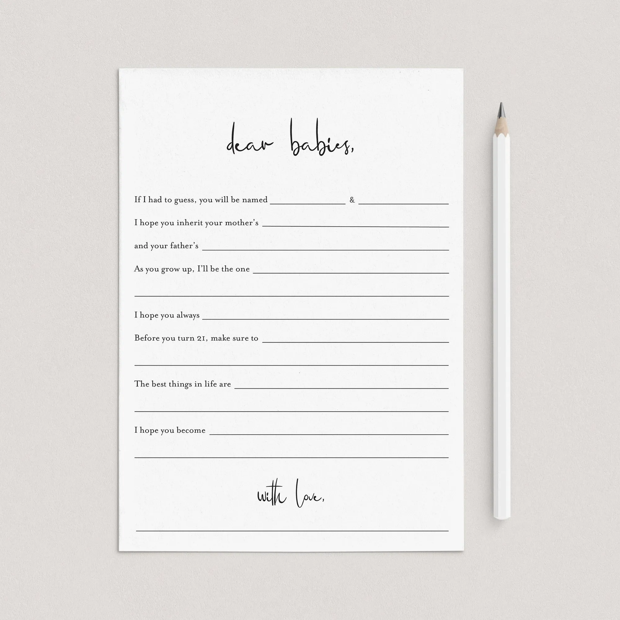 Twins Baby Shower Game Printable Dear Babies Modern Minimalist