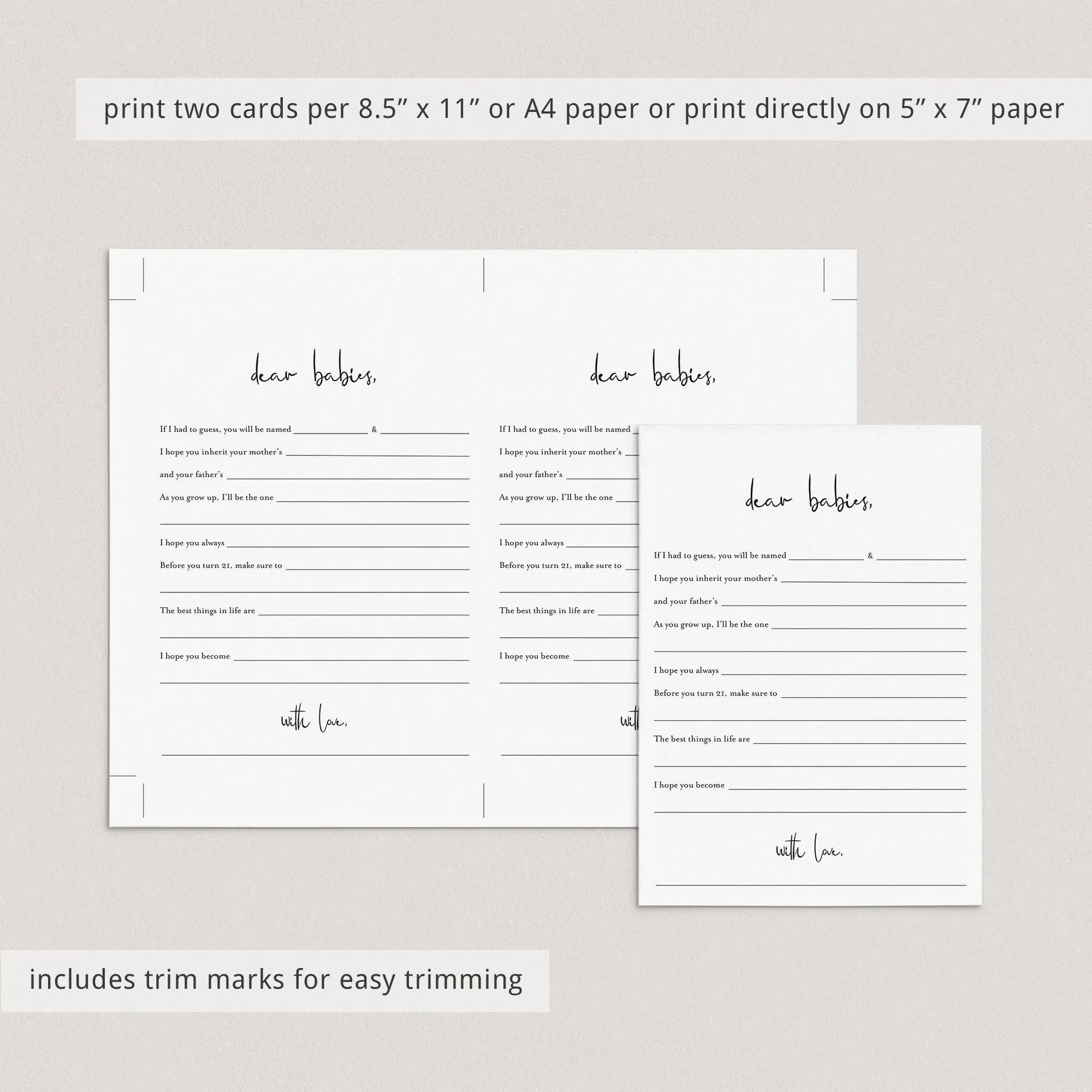 Twins Baby Shower Game Printable Dear Babies Modern Minimalist