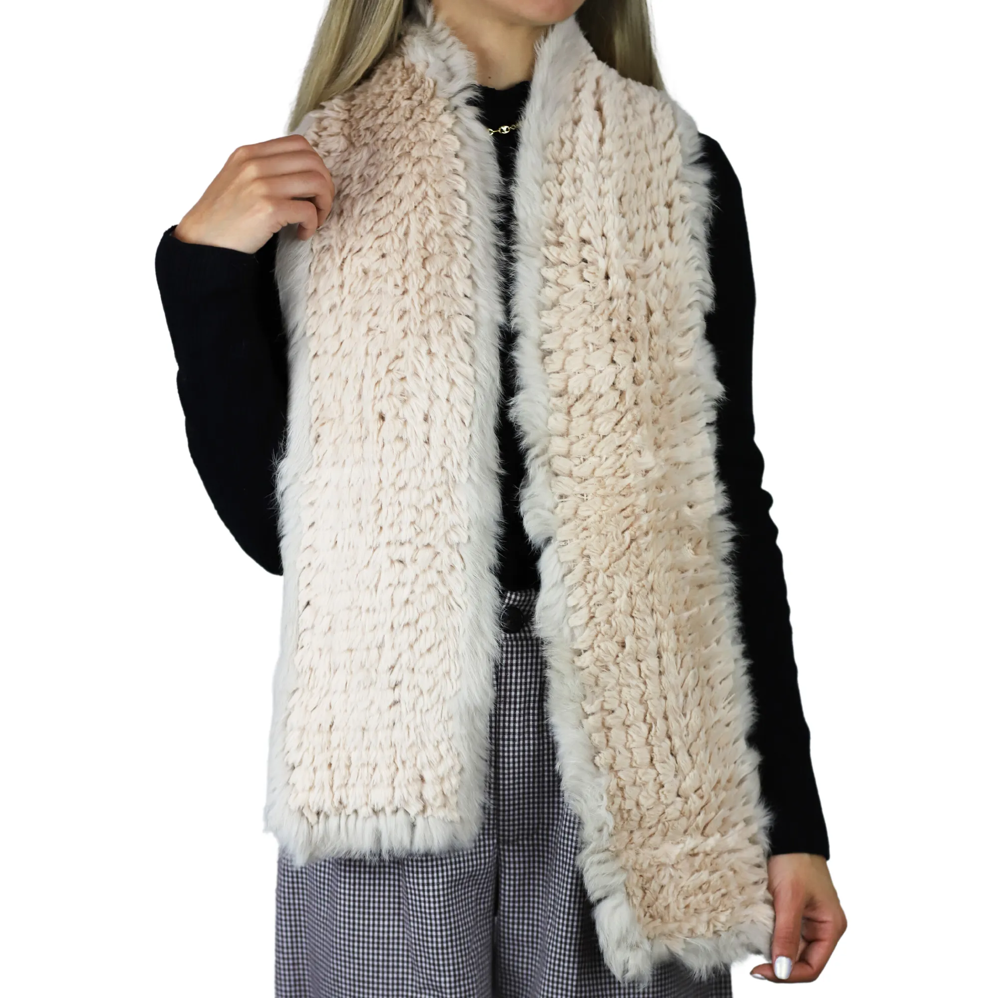 Two Tone Faux Fur/Real Fur Muffler - Beige