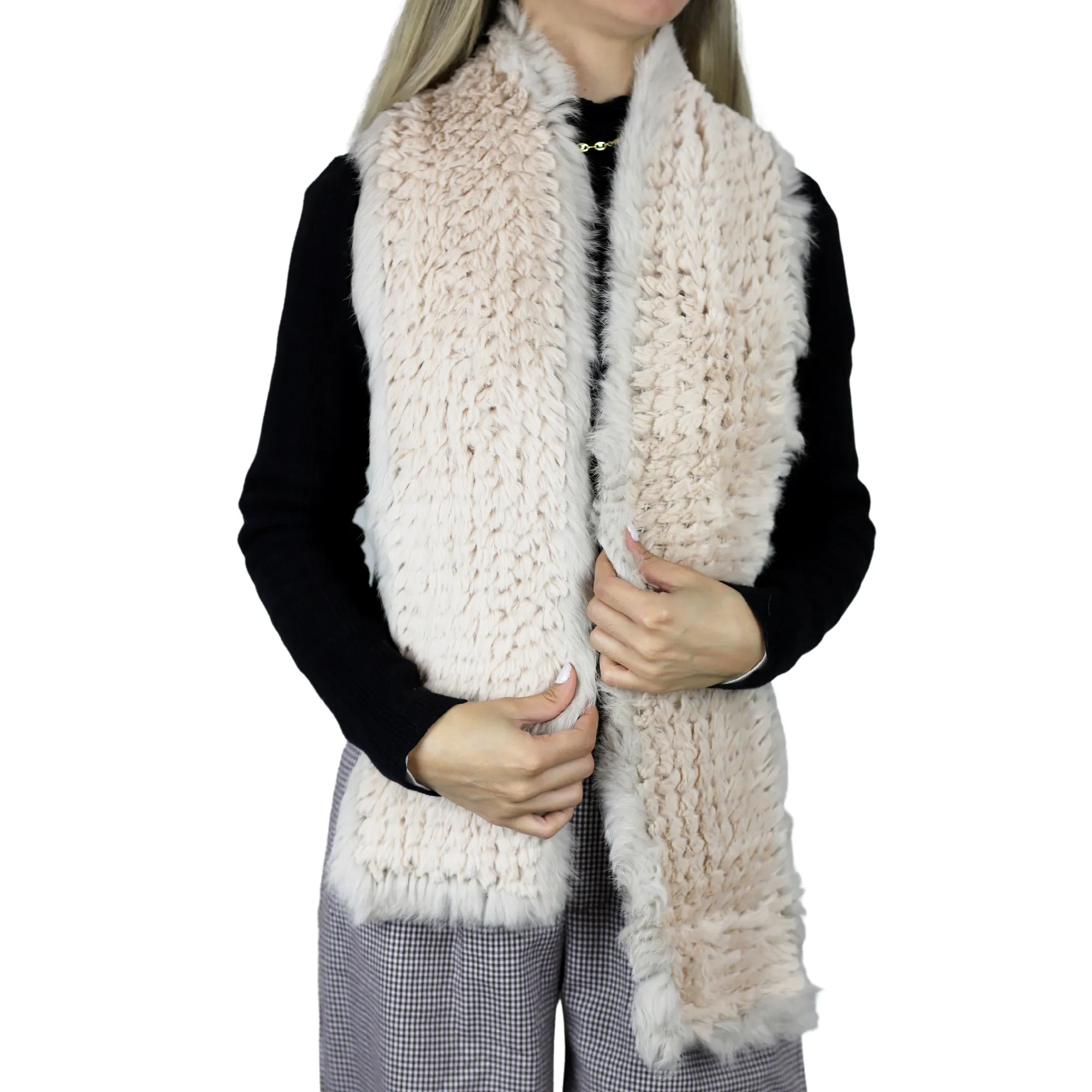 Two Tone Faux Fur/Real Fur Muffler - Beige